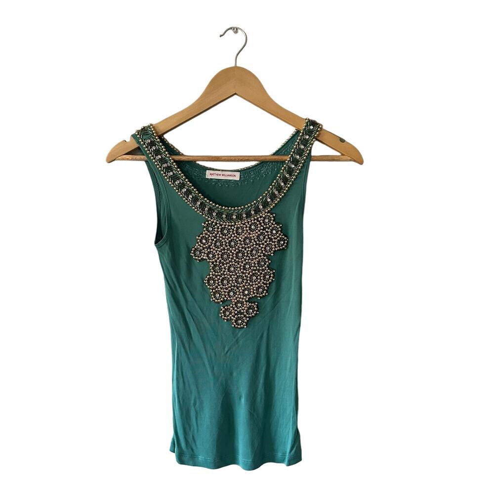 Matthew Williamson Teal Gold Embellished Tank Top Size 6 UK